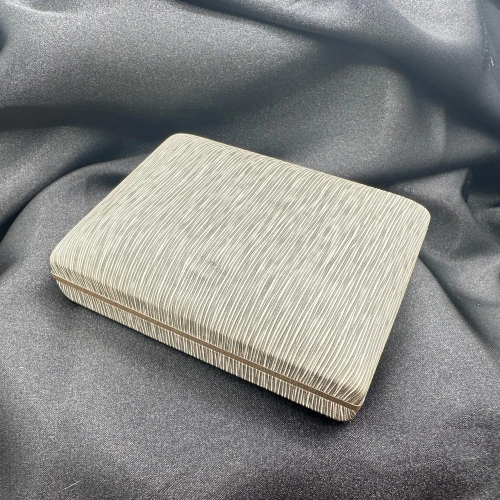 Vintage 80s Krementz Grey‎ Textured Silk Presentation Box Gold Tone Trim Jewelry